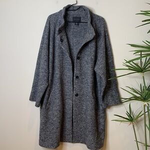 Tahari Marled Long Hidden Snap Front Heather Grey/Charcoal Wool Viscose Coat 3X